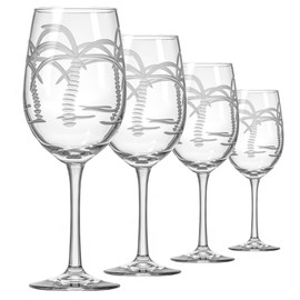 Rolf Glass Palm Tree 12oz White Wine Stemware | Set of 4 | Diamond Wheel Engraved | Lead-free | Designed and Manufactured in the US