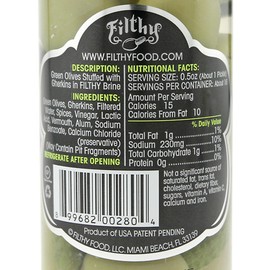 Filthy Pickle Stuffed Olive - Great flavor balance. Smooth, refined Olive and brine flavor with just enough salinity to make it mouth-watering. - 64oz PET Container