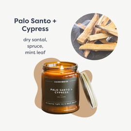 Calyan Wax Soy Wax Candle, Palo Santo & Cypress Scented Candle for The Home | Premium Candle with Essential Oils | 7.2 oz 57 Hour Burn | Soy Candle in Amber Glass Jar | Aromatherapy Gift for Women