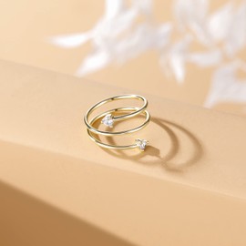 SHINYSO 14K Gold Plated Wedding Band for Women Stackable Thin Cubic Zirconia Open Wrap Dainty Engagement Ring Size 4-10, Metal, Cubic Zirconia