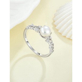 Pearl Rings for Women Sterling Silver,7mm Cultured Freshwater Pearl Engagement Rings Pearl Size7