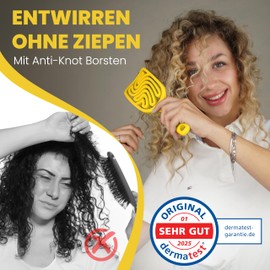 Walcora Hair Brush without Pulling, Detangling Brush & Detangler Brush for Women, Men & Children, for Curls, Wet, Fine & Long Hair, Hair Brush - Yellow