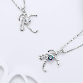 Aurora Tears 925 Sterling Silver 26 Letter Necklaces Initial A - Z Alphabet Pendant with Mystic Rainbow Topaz Jewellery Gifts for Women and Girls