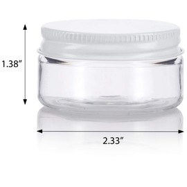 Clear PET Plastic (BPA Free) Refillable Low Profile Jar with White Metal Lid - 2 oz (12 Pack)