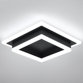 EIDISUNY Modern LED Ceiling Light, Hallway Flush Mount Ceiling Light, 32W, 6000K, Black Square Hallway Lighting Fixtures for Living Room Kitchen Bedroom (Black)