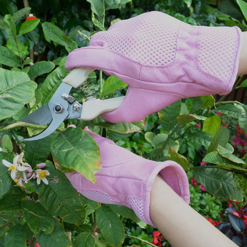 Womens Garden Gloves, Scratch Resistance Leather Gardening Gloves for Ladise,