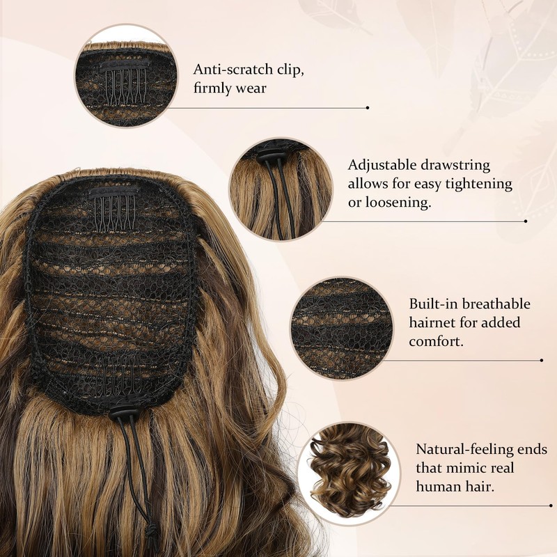 Flufymooz Ponytail Extension, 14 Inch Short Drawstring Ponytail Hair Extension