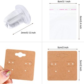 WILLBOND 400 Pieces Earring Display Cards Set, 100 Pcs Earring Holder Cards with 100 Pcs Self Sealing Bags and 200 Pieces Earrings Backs, 2x2 Inch Jewelry Display Card for Earrings Necklace Jewelry