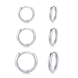 CERSLIMO Creole Earrings 925 Silver, Women’s Men’s Silver Gold Black Small Hoop Earrings Set (8 mm/10 mm/12 mm), Delicate Cartilage Tragus Helix Sleeping Earrings, Base Metal, silver