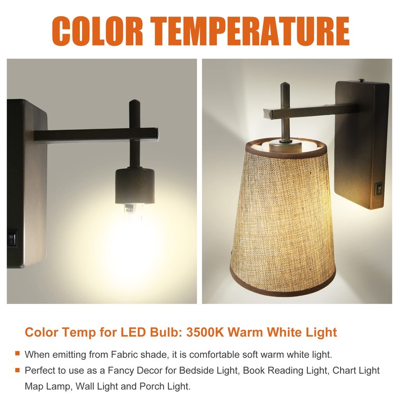 Facon 12V LED RV Wall Sconce with Round Fabric Shape