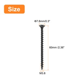 sourcing map M3.8x60mm Drywall Screws, 50pcs Coarse Thread Wood Screws, Carbon Steel Phillips Drive Flat Head Self Tapping Screws