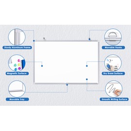 eBigVaue Magnetic Steel Dry Erase Whiteboard 24"x18" – Wall Mounted Writing Board with Eraser & Pen Tray, Scratch-Resistant Surface, Vertical or Horizontal Installation for Office Home Classroom