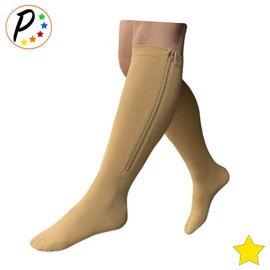 Presadee Closed Toe 8-15 mmHg Mild Compression Leg Fatigue Calf Zipper Socks (Beige, 3)