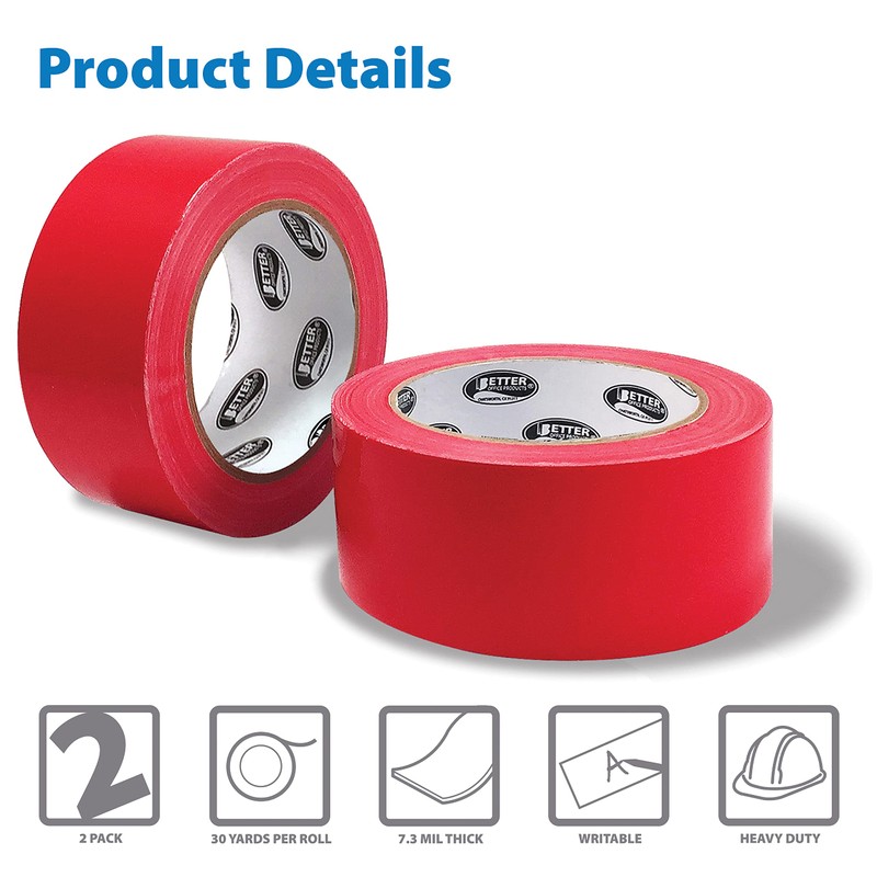Better Office Products Red Duct Tape, 2 Pack, Heavy Duty