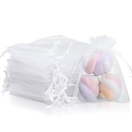 LEMESO White Organza Gift Pouches, 3.5 x 2.8inch Small Organza Favor Bags, 100 PCS Wedding Jewelry Bags, Clear Mesh Pouches for Wedding, Christmas, Birthday, Anniversary