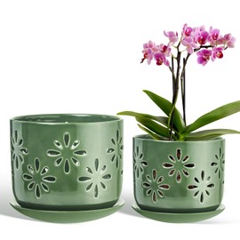 LITUDISO 6+5 Inch Orchid Pots with Holes, Ceramic Orchid Pots for Repotting, Healthy Air Circulation Plant Pots for Plant Lovers, Planters for Indoor Plants -2 Pack