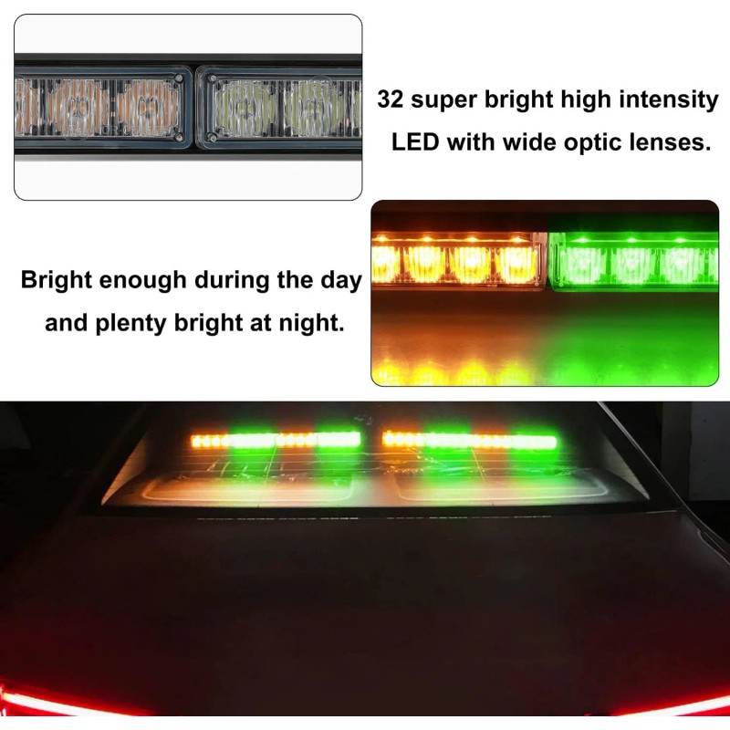 16.8-Inch Light Bar 32LED 26 Flash Patterns Emergency Flashing Traffic