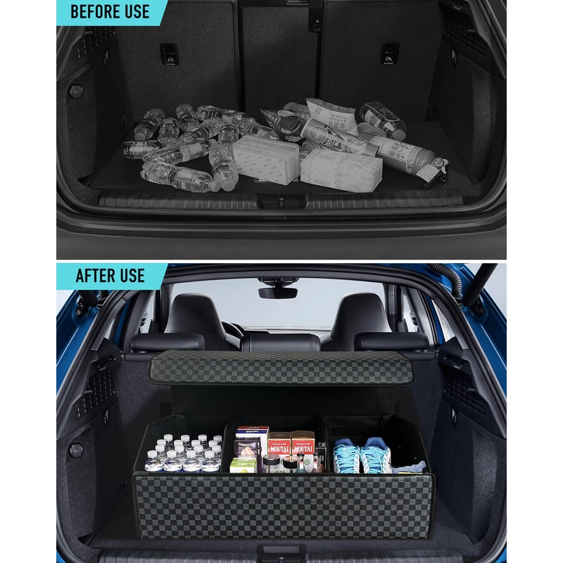 Fyzeoty Trunk Organizer for SUV - Leather Storage Box, Extra