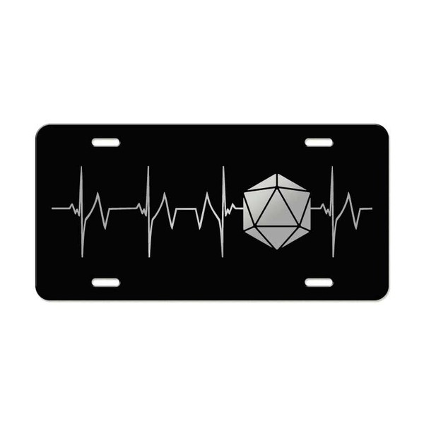 D20 Die Heart Beat Pulse Black Metal License Vanity Plate