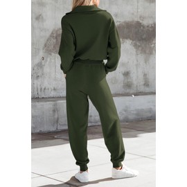 PRETTYGARDEN Women's 2 Piece Sweater Set Pullover Zip Up Sweatshirt Jogger Sweatpants Tracksuit Casual Outfit (Army Green,Medium)