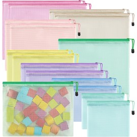 JARLINK 16pcs Mesh Zipper Pouch for Organizing, 8 Sizes Waterproof Zipper Storage Bags, 8 Colors Plastic File Pouch, Multipurpose for Travel, School, Board Game, Puzzles, Office, and Home Organize