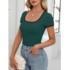 ANRABESS Women Short Sleeve Tops Square Neck Ribbed Knit Color