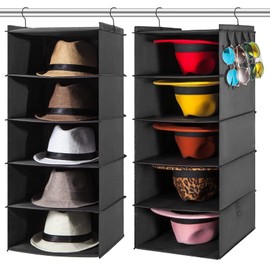 AMZOK Hat Rack for Closet Hanging Organizer Fedora, 2 Pack 10 Shelves Organization, Cap Storage Cowboy Wide Brim Sunhat XL Holder Easy to Install (Black)