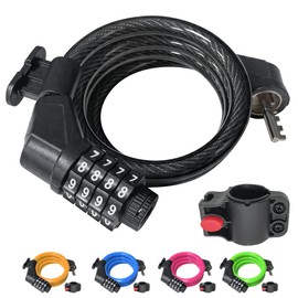 NDakter Bike Lock Cable,High Security 4 Digit Resettable Bike Lock Combination Coiling Bicycle Lock with Mounting Bracket,3/6FT Anti-Theft Cable for Bicycle,Scooter,Ebikes,Door,2/5 Inch Diameter(10mm)