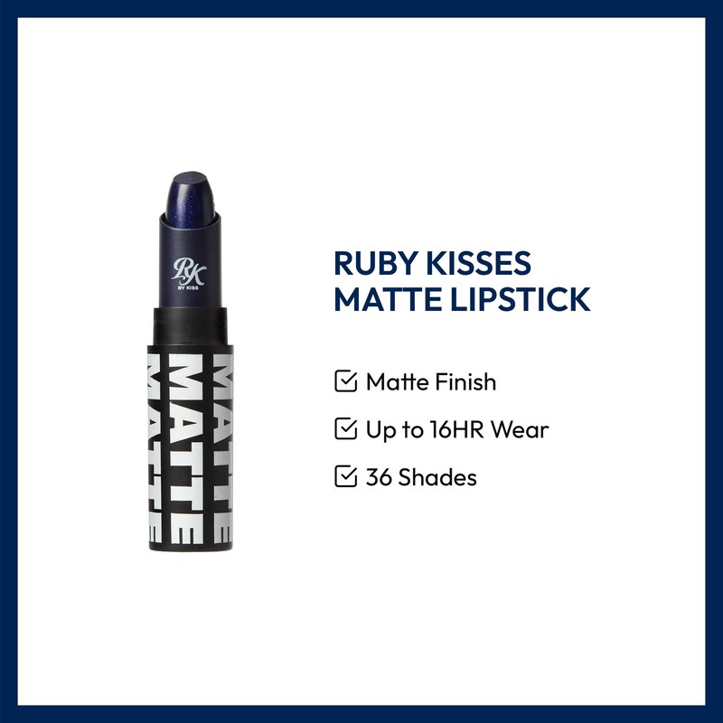 Ruby Kisses Lipstick, Matte Finish, Long-Lasting, Highly Pigmented, Smooth Apply,