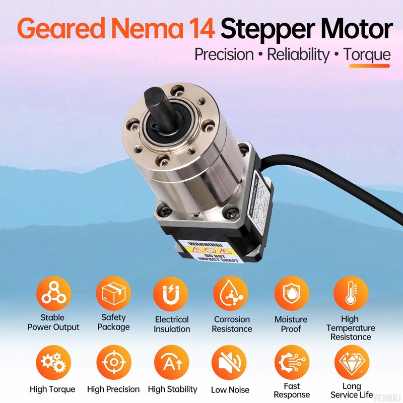 YEJMKJ 100:1 Geared Nema 14 Stepper Motor with Integrated Planetary