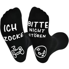 Funny Socks Men Women Socks Women's 37-45 Gaming Socks with Saying "Bitte NICHT STÖREN ICH ZOCKE, Non-Slip Cotton Socks, Novelty Winter Socks, Funny Gifts for Men Women Birthday