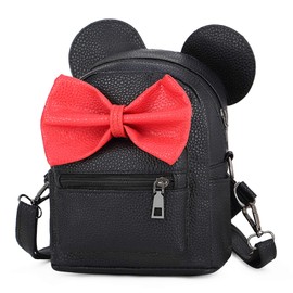 Girls Women Cartoon Mouse Ear Polka-dot Sequin Bow Convertible Backpack Purse Crossbody Bag