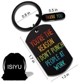 isiyu Funny Black Keychain Christmas Gift with Thank You Charm Colorful Text You’re the Reason I Don’t Punch People at Work Appreciation Gift for Coworkers Family Loved Ones Christmas Stockings Gifts