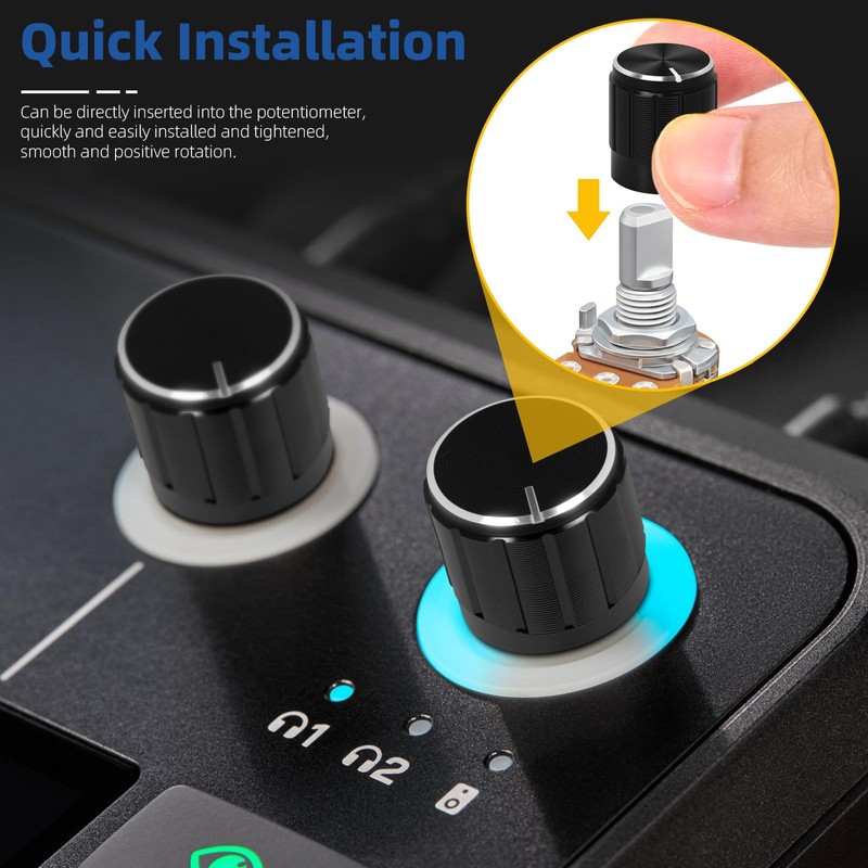 Glarks 24pcs 5.7mm Black/Gold/Silver Aluminum Potentiometer Control Knobs Kit, Potentiometer