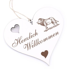 Herzlich Willkommen Sign – Standing Lion – Decorative Heart Wooden Welcome Sign Door Sign Decorative Sign Door Decoration