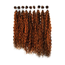 DÉBUT Water Wave 9 Bundles Synthetic Hair Weave Curly Hair High Temperature Fiber Bio Protein Hair 9pcs 22 24 26 Inch 320g for Full Head Highlight Brown Orange
