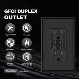 Micmi GFCI Outlet WR Weather Resistant Tamper Resistant TR Receptacle Self-Test with LED Indicator, 15Amp 125 Volt Screwless Wallplate Included ETL Listed (2Pack, Black)