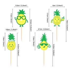 Ercadio Paquete de 24 adornos para cupcakes de piña, con purpurina verde, para cupcakes, hawaiano, luau, tropical, verano, Aloha, tema de despedida de soltera, fiesta de cumpleaños, suministros de decoración de pasteles