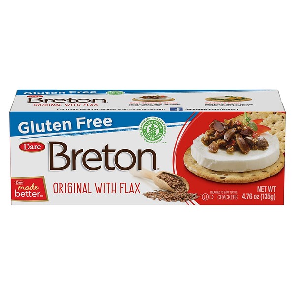 Dare Breton Gluten Free Entertaining Crackers, Original with Flax – Gluten Free Party Snacks with no Artificial Colors or Flavors – 4.76 Ounces (Pack of 6)