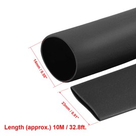 sourcing map Heat Shrink Tubing, 14mm Dia 23mm Flat Width 2:1 Heat Shrink Wrap Cable Sleeve Heatshrink Tube 10m Black
