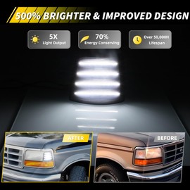 VYNTRAL Front Parking Corner Side Marker Light Compatible with 1992-1997 Fo-rd F150 F250 F350, Fo-rd Bronco, [DOT Certified] White LED Turn Signal Marker Light, 2 PCS, Smoked Lens