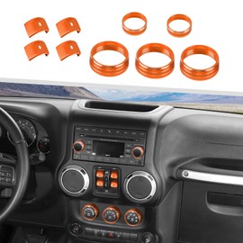 Jimen Fit for Jeep Wrangler JK JKU 2012-2018, 9PCS Center Console AC Air Conditioner Control Knob Trim & Radio Volume Knob Ring & Window Switch Button Cover (Orange)