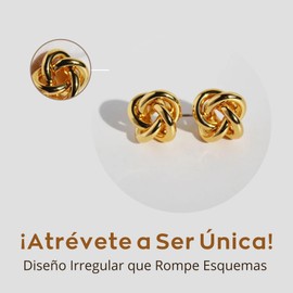 Aretes de Nudo para Mujer en Acero Inoxidable con Chapado en Oro, Joyería Elegante y Duradera, Aretes Pequeños de Moda