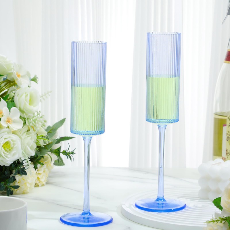 Suclain 36 Pack Blue Ribbed Acrylic Champagne Flutes Bulk 5.5