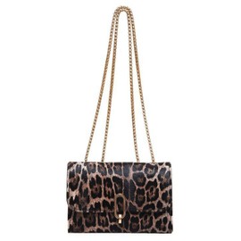 Ansseng Leopard Purse Cheetah Print Purses,Metal Chain Strap,Y2k Evening Chain Shoulder Bag Clutch (Brown)