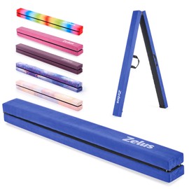 ZELUS ZELUS 8ft. Folding Gymnastics Balance Beam, Floor Balance Beam w/Carry Handles Anti-Slip Base for Kids, Beginners & Professional Gymnasts (8 ft, Blue)