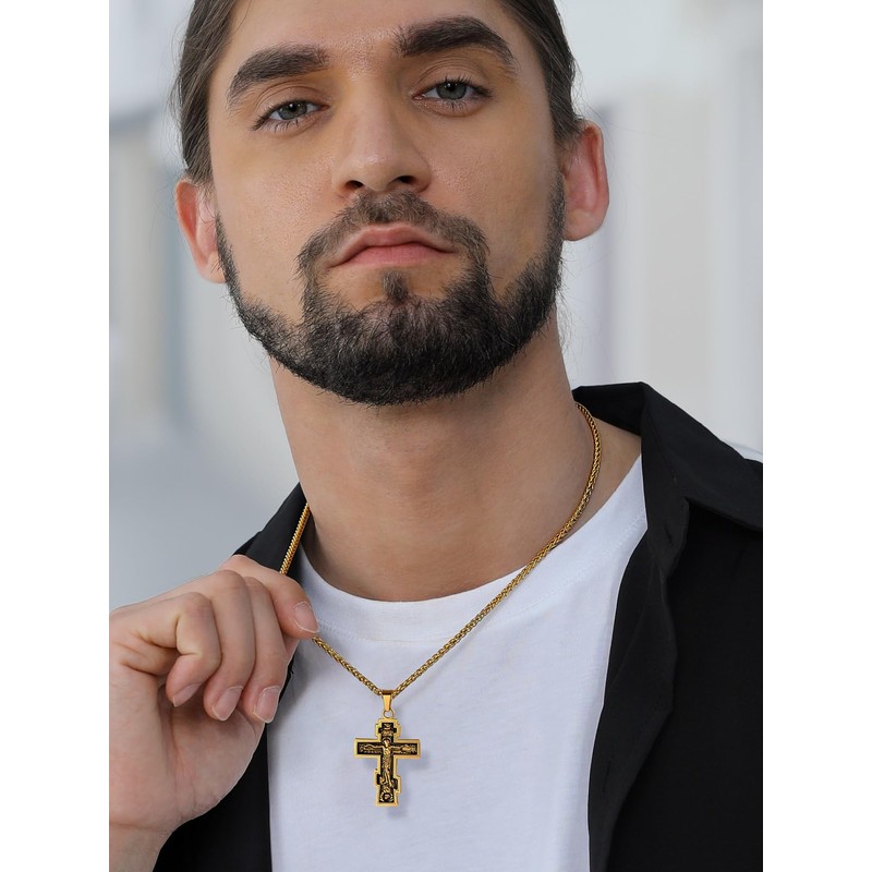 FaithHeart Orthodox Cross Necklace with Inri Jesus for Men and