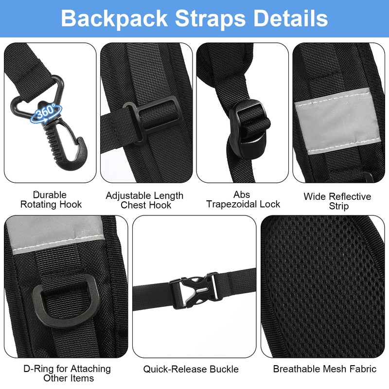 Kzanvov Backpack Straps, Adjustable Backpack Shoulder Strap, Replacement Padded Shoulder