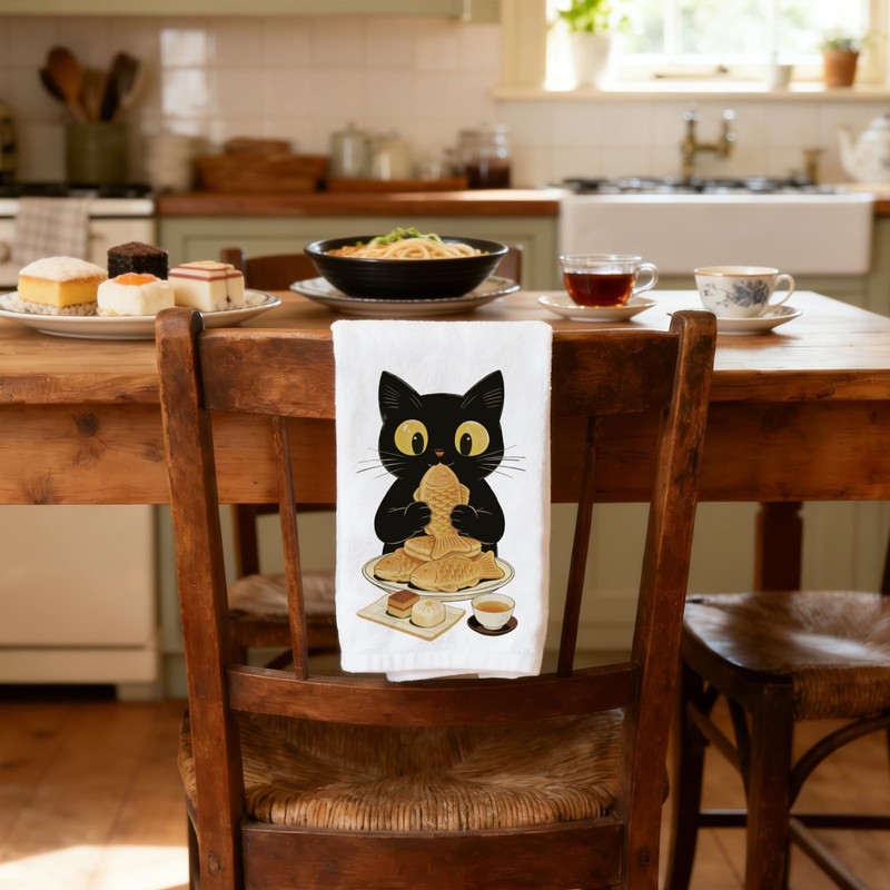 CUTHOLLOW 4Pcs Black Cats Ramen Kitchen Towels Cute Tea Towels