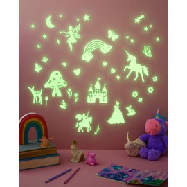 GLOPLAY Fairy Tales Series (78pcs/Pack), Glow in The Dark Educational Wall Stickers, The Eco-Friendly and Brightest Wall Stickers for Ceiling, Bathtime, Bedroom, Party, Decor
